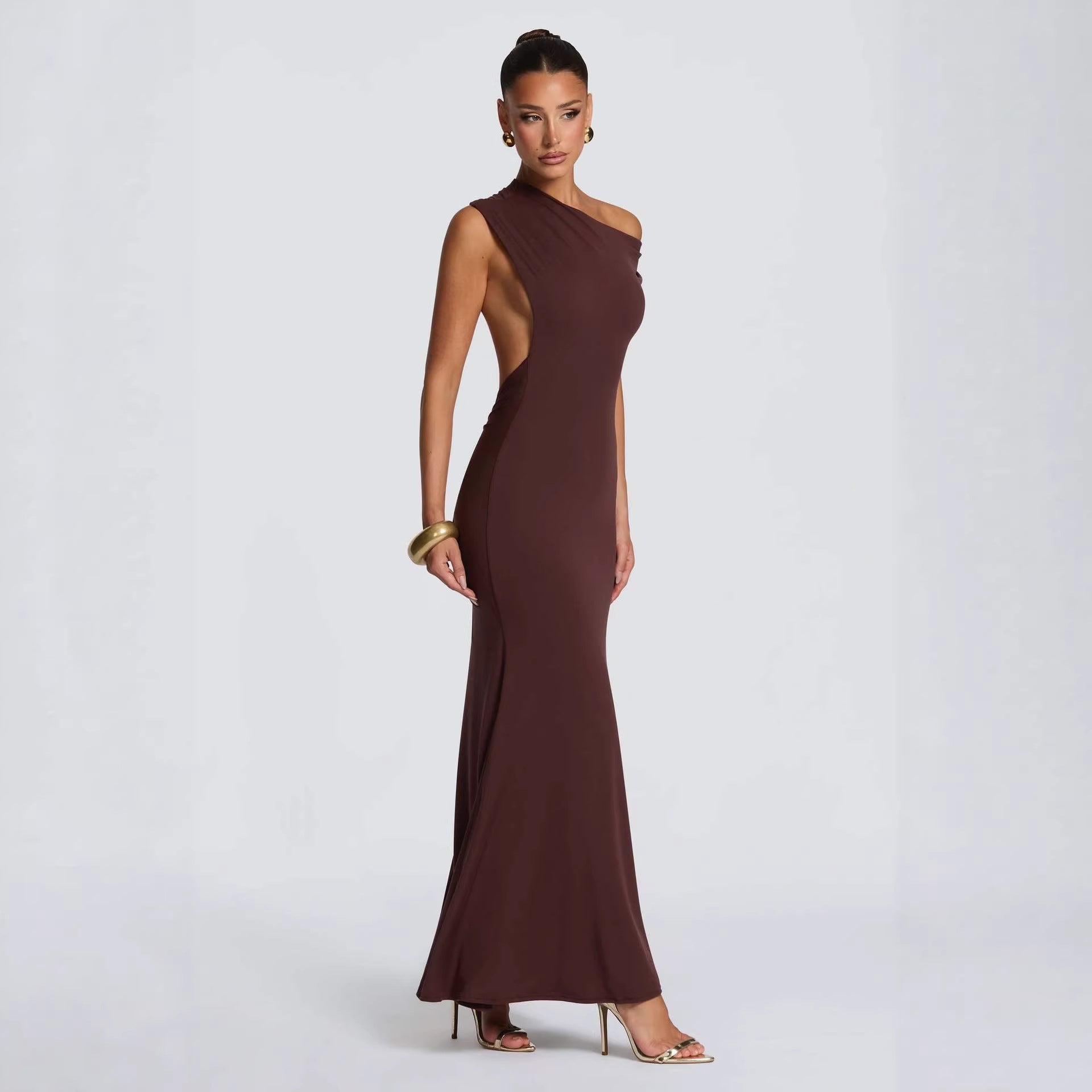 Asymmetric Off-Shoulder High-End Evening Gown