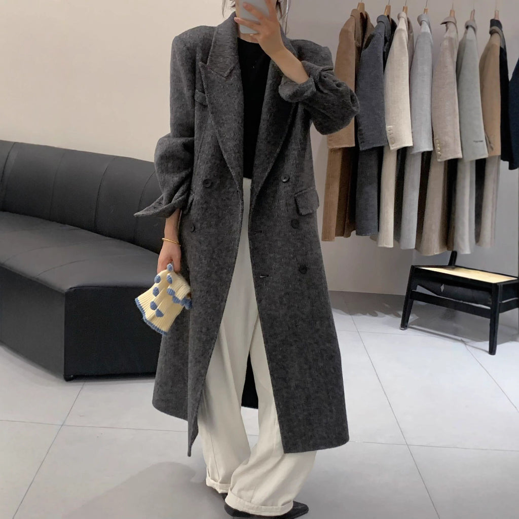 Above-the-knee Long Double-faced Wool Coat For Women