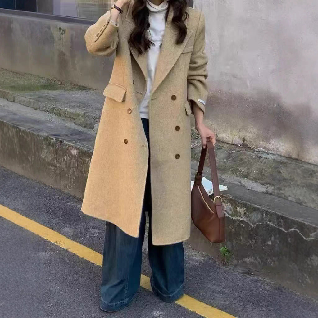 Above-the-knee Long Double-faced Wool Coat For Women