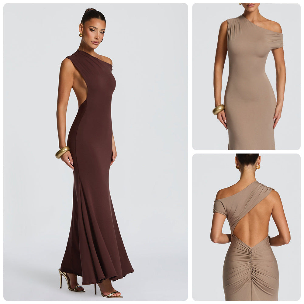 Asymmetric Off-Shoulder High-End Evening Gown