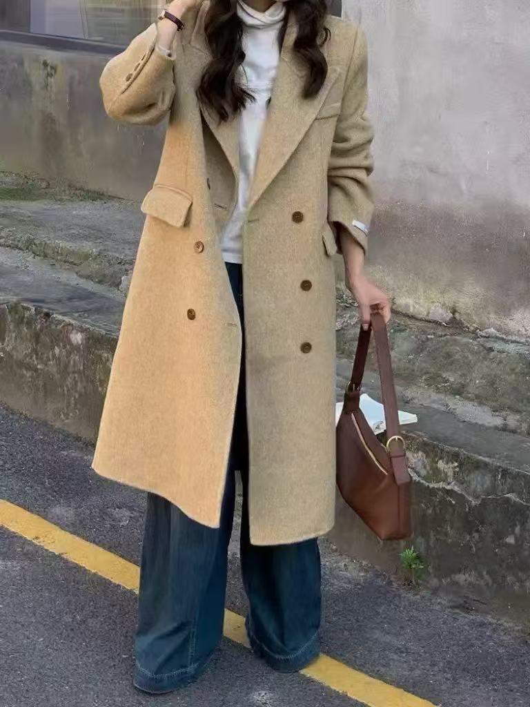 Above-the-knee Long Double-faced Wool Coat For Women