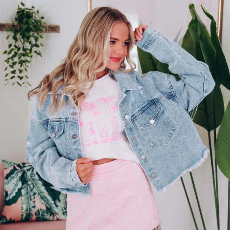 Autumn Winter Women Stars Sequined Tassels Denim Coat Raw Edge Chains Fringed Ripped Jeans Jacket Outwear Cardigan Chaquetas