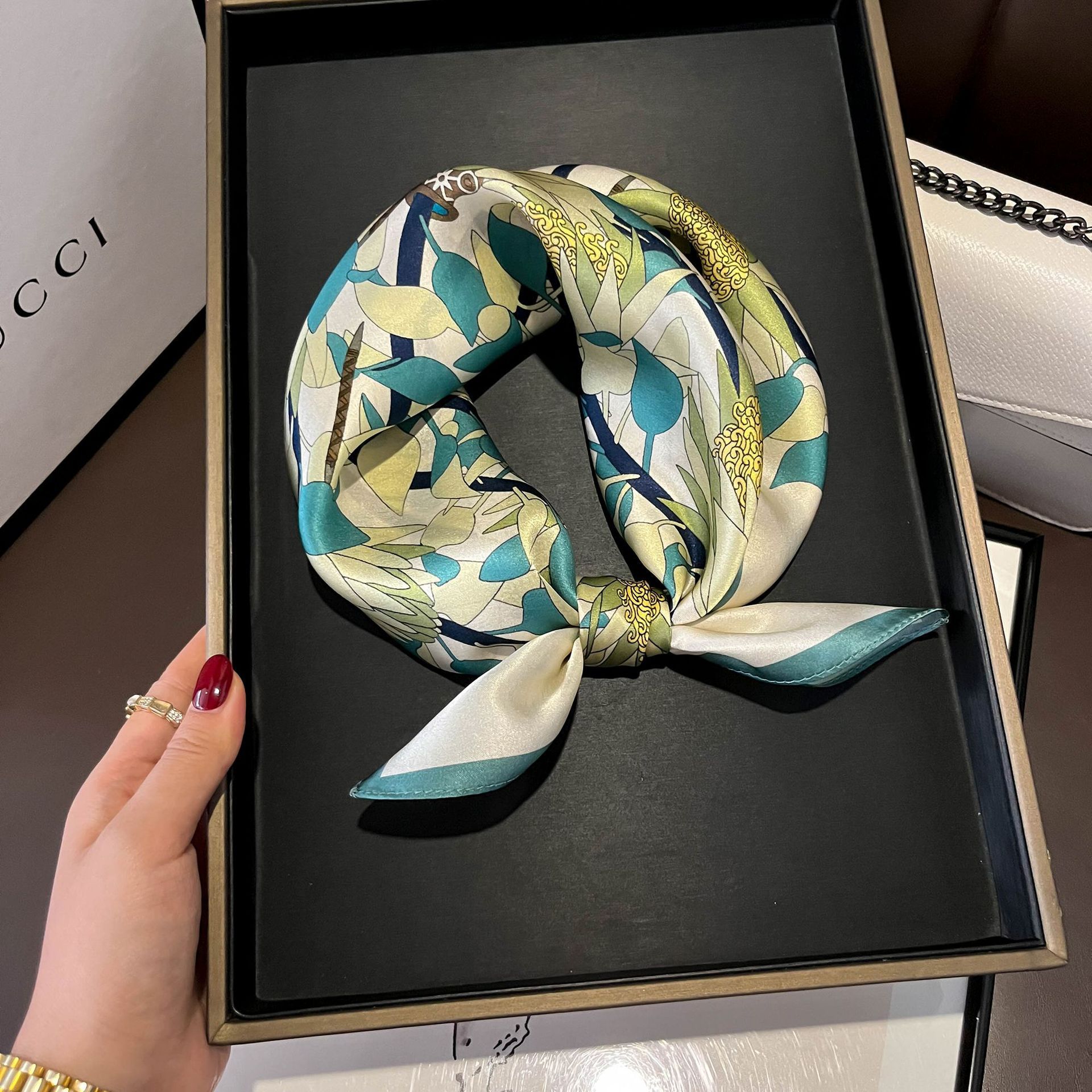 Beige Silk Square Scarf For Womenversatile And Easy To Style