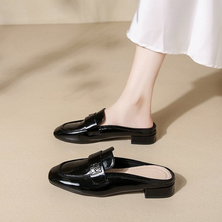 2026 New British Style Square Toe Mules For Women, Outdoor Wear, Elegant Lady Style Closed Toe Mary Janes, Block Heel Plus Size Slip-on Shoes