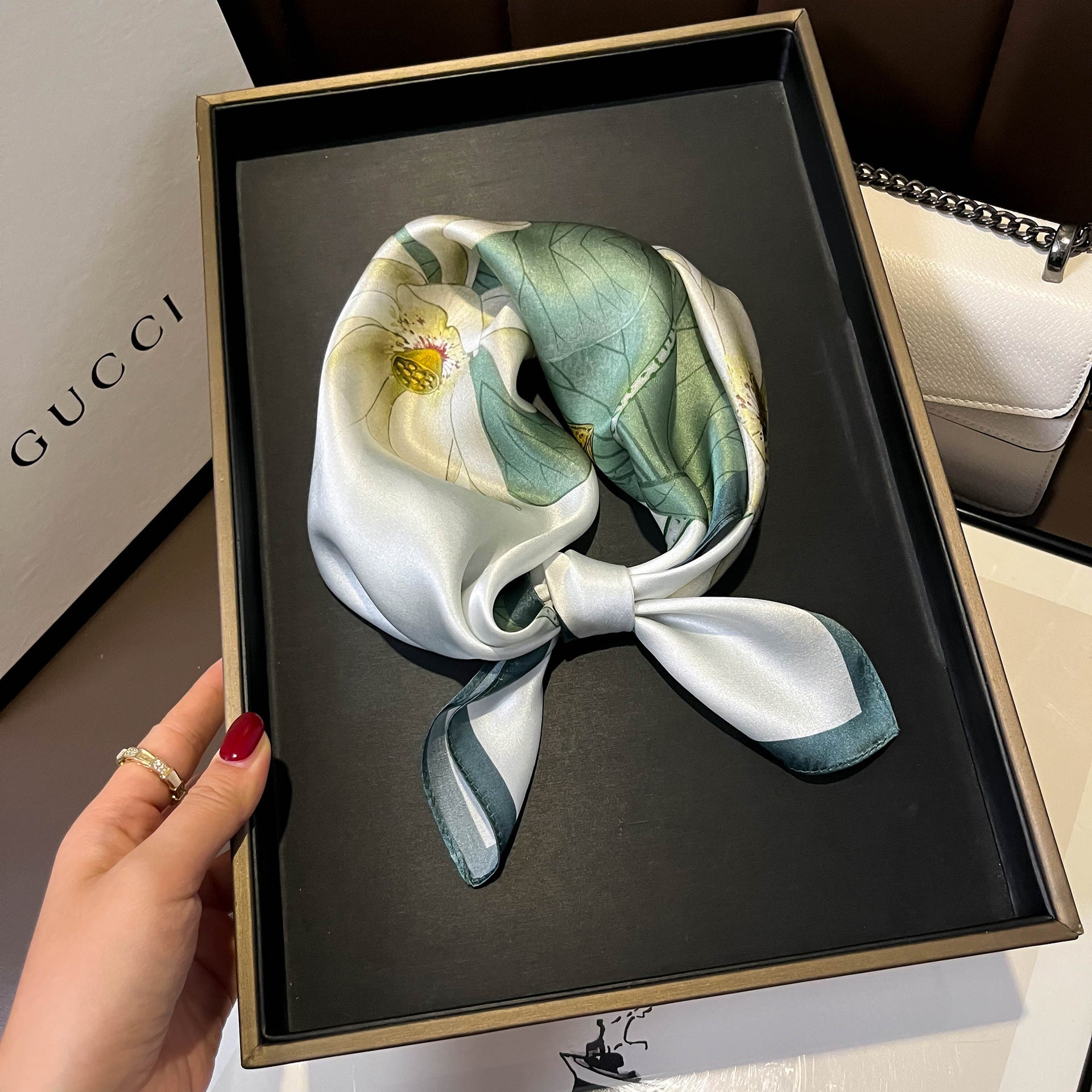 Beige Silk Square Scarf For Womenversatile And Easy To Style